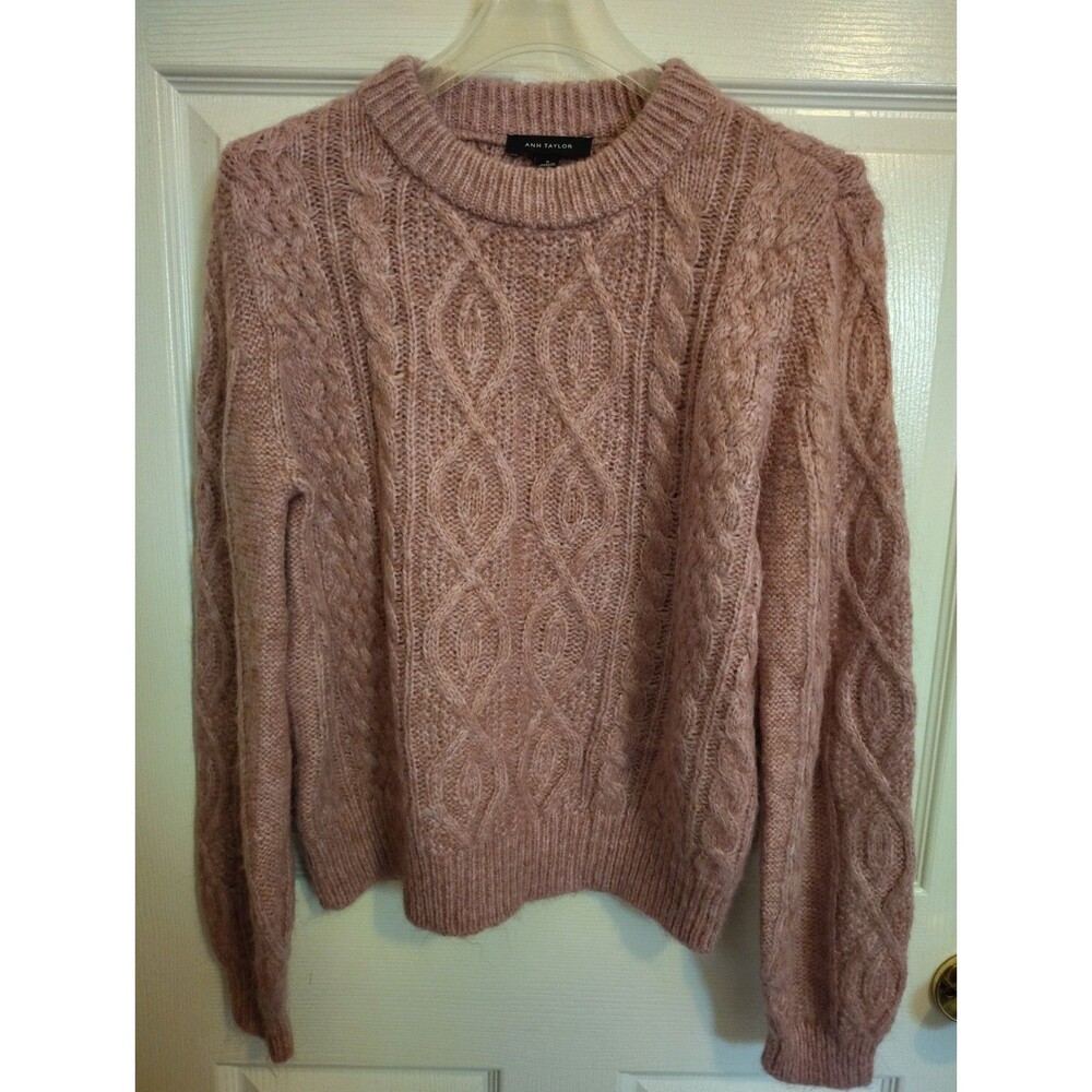 Ann Taylor Pink Cable-Knit Crew Neck Pullover Sweater Long Sleeve M